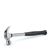 Professional claw hammer with black rubber grip handle isolated on white background for construction and carpentry projects.