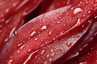 Fresh red rose petals with morning dew drops, macro photography showing natural water droplets on vibrant crimson flower surface for romantic designs.
