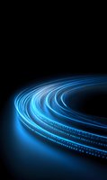 Glowing blue light trails curve through dark space creating dynamic motion effect, suitable for technology and innovation concepts and backgrounds.