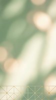 Abstract green and cream bokeh background with geometric gold line pattern border for elegant design projects and luxury branding materials.