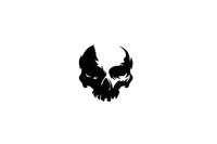 Black skull silhouette with menacing eye sockets and jagged teeth on white background. Gothic horror symbol for Halloween designs, apparel graphics, tattoo art.