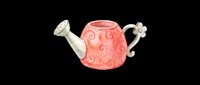 Decorative watering can with coral pink finish and ornamental handles, isolated on transparent background. Ready for clipart, t-shirt design, stickers, and print-on-demand projects.