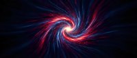 Swirling red and blue energy vortex with dynamic motion lines radiating outward on dark background. Suitable for sci-fi, technology, and abstract design projects.