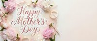 Happy Mother's Day greeting card with pink peonies and white roses on soft beige background. Elegant floral arrangement for spring celebration and family love.