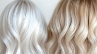 Platinum and champagne blonde wavy hair comparison showing different tones and highlights in professional salon styling. Close up of luxurious hair textures.