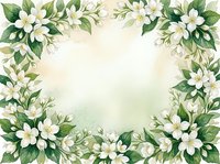 Watercolor floral frame with white flowers and green leaves on soft background for wedding invitations, greeting cards and romantic designs.
