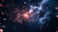 Abstract glowing particles and light rays burst across dark space, creating dynamic energy flow. Suitable for technology, innovation, and digital transformation concepts.