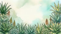 Watercolor succulent plants frame with aloe vera and agave creating botanical border on soft pastel background for natural design projects.
