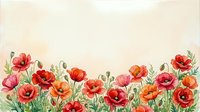 Watercolor poppy flowers border with red and pink blooms on cream background for spring greeting cards and floral design projects.