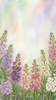 Soft watercolor garden with purple, pink, and white wildflowers on a pastel background, perfect for cards, posters, and spring decor.