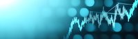 Financial market data visualization with ascending stock chart line graph on blue bokeh background for investment analysis and trading decisions.