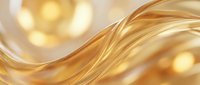 Flowing golden silk fabric with smooth waves and warm bokeh lights creating elegant luxury background for premium design projects.