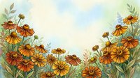 Watercolor orange wildflowers border frame with green leaves on soft pastel background for greeting cards, invitations and botanical designs.