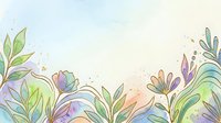 Soft watercolor floral border with pastel green, purple, and blue flowers and leaves on a light background, perfect for cards and banners.