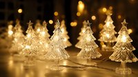 Glowing crystal Christmas tree lights creating warm festive atmosphere with bokeh background. Holiday decoration for home or event.