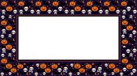 Spooky Halloween frame with jack-o-lanterns and skulls on dark navy background, isolated on white space for seasonal greeting cards and festive designs.