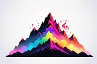 Vibrant mountain silhouette with colorful rainbow waves and splashes against white background, modern abstract landscape art style for wall decor and prints.