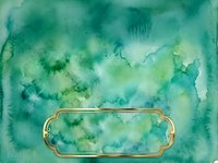 Watercolor wash in shades of green and teal with gold ornamental frame border, suitable for backgrounds, invitations, and design projects.