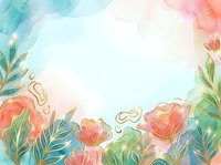 Watercolor floral frame with coral poppies, turquoise and green foliage, and gold accents on white background. Suitable for invitations, greeting cards, and design projects.