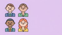 Business team avatars with diverse professionals in corporate attire on purple background for presentations and office communications.