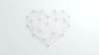 White geometric heart shape made of connected dots and lines on light background for romantic design projects.