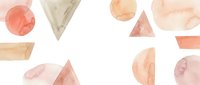 Abstract watercolor geometric shapes in coral pink and beige tones on white background for modern design projects and creative layouts.