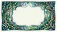 Enchanted forest frame with lush green foliage and mystical vines creating ornate border around blank white space for text or design elements.