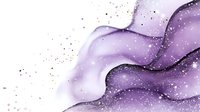 Flowing purple and lavender liquid waves with sparkling particles on white background, suitable for cosmetics, wellness, and luxury product packaging designs.