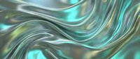 Flowing liquid metal waves with turquoise and gold tones create an abstract, glossy surface. Smooth, undulating patterns suggest motion and fluidity for modern design projects.