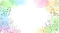 Pastel watercolor Easter frame with bunny ears and decorated eggs on white background for spring holiday greeting cards and seasonal designs.