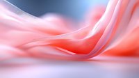 Soft flowing coral pink silk fabric creates gentle waves and folds against blurred blue background, elegant minimalist composition for luxury design projects.