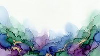 Abstract alcohol ink artwork with flowing organic shapes in purple, blue and green tones creating dreamy watercolor effect for modern interior design.