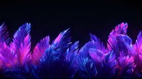 Vibrant neon feathers in purple and blue hues against dark background create magical atmosphere, glowing with ethereal light for fantasy and mystical designs.