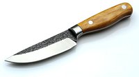 Sharp kitchen knife with wooden handle isolated on white background for culinary cooking and food preparation needs.