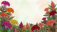 Colorful celosia flowers border a soft watercolor background, creating a vibrant floral frame with copy space for text or design.