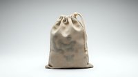 Rustic linen drawstring bag on light background, natural burlap texture, eco-friendly reusable pouch for gifts, herbs, or storage.