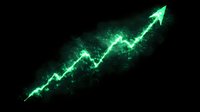 Glowing green arrow chart line trending upward with sparkle effect on black background, representing financial growth and market success.