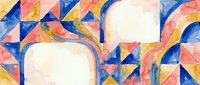Colorful geometric abstract pattern with flowing curved lines and triangular shapes in blue, pink, orange and yellow watercolor style for modern design projects.