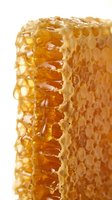 Fresh golden honeycomb with dripping honey showing hexagonal wax cells filled with natural sweetness on white background for culinary and health designs.