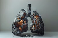 Damaged charred human lungs with glowing embers symbolizing effects of smoking and lung disease. Powerful healthcare concept for medical education and anti-smoking campaigns.