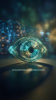 Futuristic digital eye with circuit patterns and glowing network connections representing artificial intelligence and machine learning technology concepts.