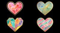 Colorful heart shapes with floral, geometric, and ornamental patterns isolated on transparent background. Ready for t-shirt designs, stickers, clipart, sublimation, print-on-demand products, and digital crafts.