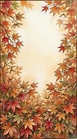 Autumn maple leaves in shades of red, orange, and gold frame a cream-colored center space, creating a seasonal border design suitable for fall greeting cards, invitations, and autumn-themed marketing materials.