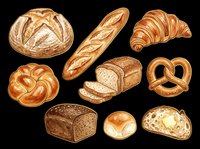 Assorted bakery bread clipart set isolated on transparent background, ready for t-shirt design, stickers, print on demand, sublimation, and digital crafts.