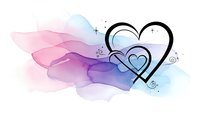 Abstract watercolor hearts with flowing purple and pink gradients on white background for romantic designs and Valentine's Day projects.