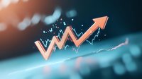 Upward trending financial graph with glowing orange arrow showing market growth and investment success on dark blue digital background.