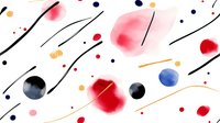 Artistic abstract composition with red, blue, and black watercolor spots, gold lines and dots on white background. Modern fluid art pattern for creative design.