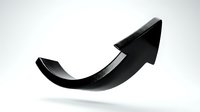 Black curved arrow pointing upward on white background isolated for business growth and success concepts.