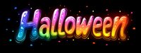 Colorful neon glowing Halloween text effect with rainbow gradient and sparkle particles on dark background for seasonal holiday decoration.