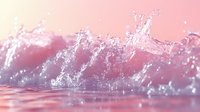 Dynamic water splash with crystalline droplets against pink gradient background, creating dramatic motion and light effects. Suitable for wellness and beauty advertising.